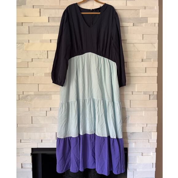 LANE BRYANT NWOT Night Sky Blue Crepe Tiered Maxi Long Dress 24 Transitional - Picture 2 of 7